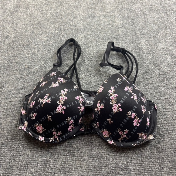 PINK by Victoria’s Secret Women’s Wear Everywhere Push-Up Bra Black Floral 32C - Picture 1 of 6